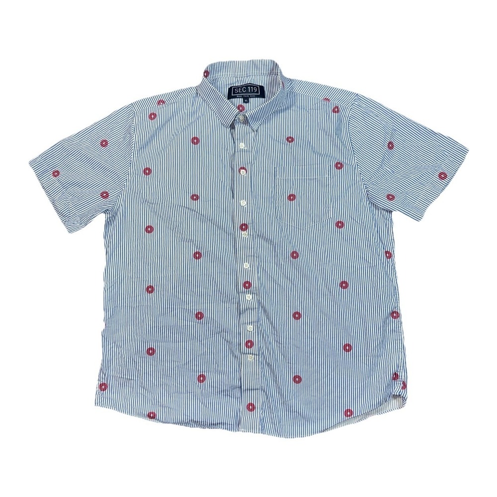 Sec 119 XL Button Down Short Sleeve Shirt Striped All Over Print